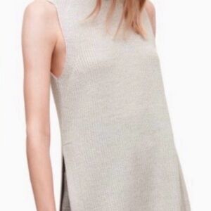 Aritzia Palmier 100% Wool Tunic Sweater Vest, Size XS Taupe/Grey, Light Academia